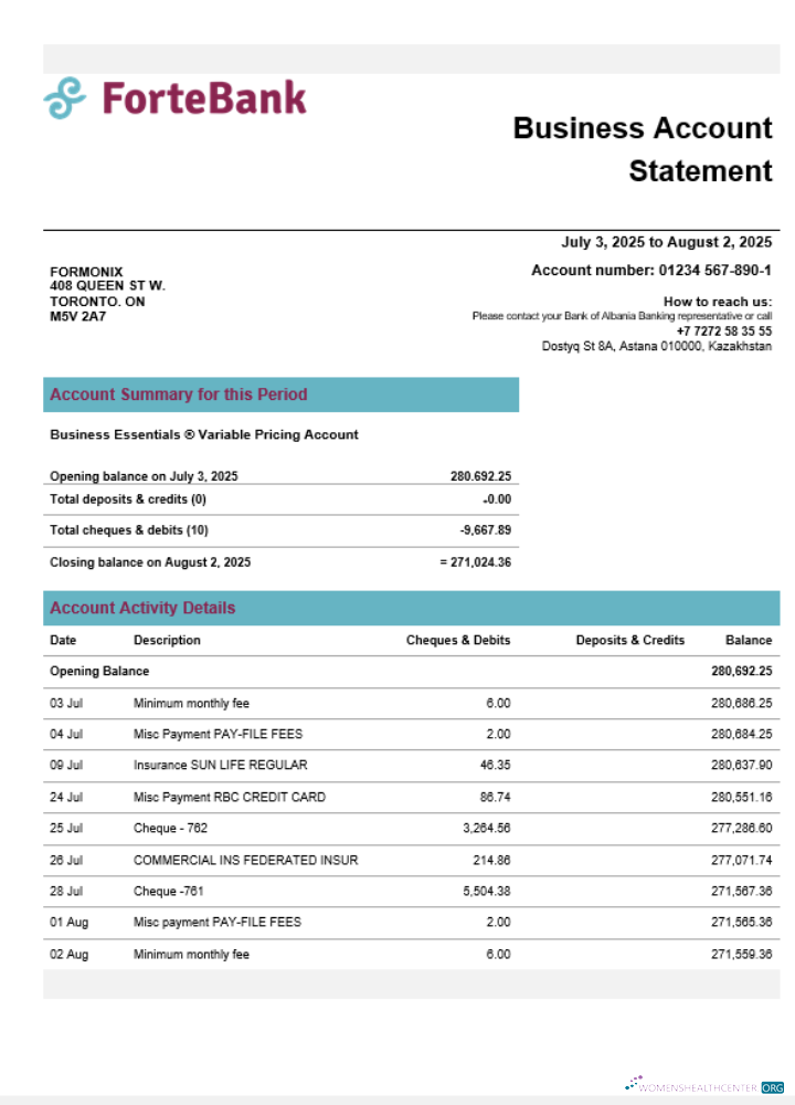 Download Forte bank firm account statement Word and PDF template Photoshop template